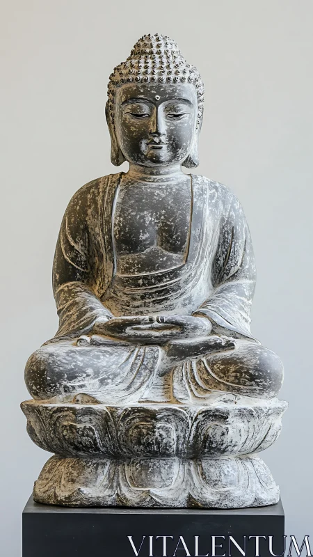 Stone Buddha settles into weathered stillness and quiet light