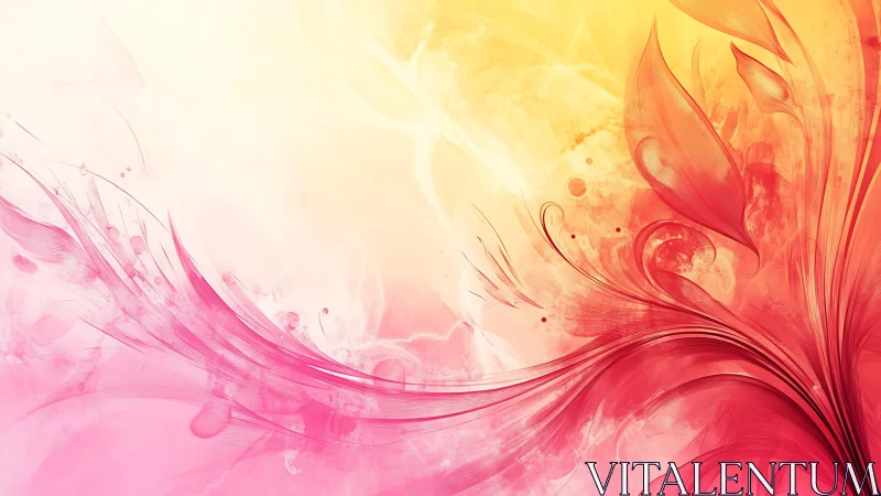 Vibrant pink floral swirls over warm glowing gradient.