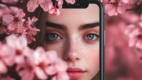 Spring gaze through the phone screen, softly in bloom.