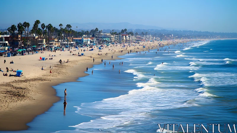Coastal urban shoreline with receding surf and dense beachfront development.