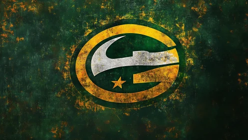 Grunge green and gold football emblem on textured field.