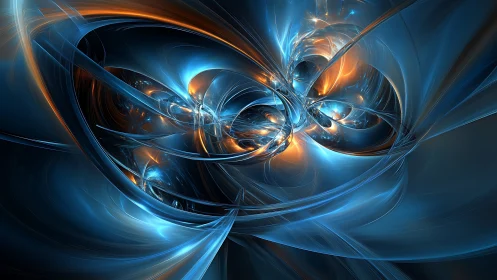 Fractal energy ribbons twist around luminous blue and orange cores