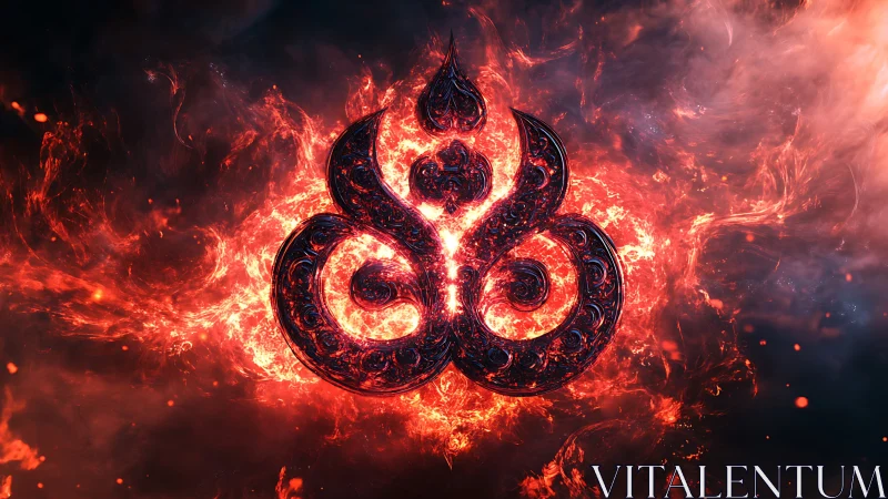 Intricate molten emblem with swirling fire backdrop. Period.