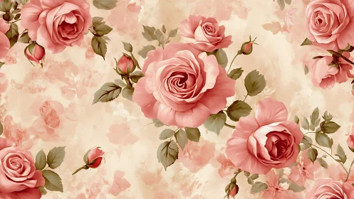 Roses bloom in watercolor whispers across vintage dreams