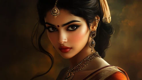 Digital portrait of Indian woman in ornate bridal jewelry
