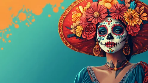 Radiant D&iacute;a de los Muertos muse in colorful floral crown.