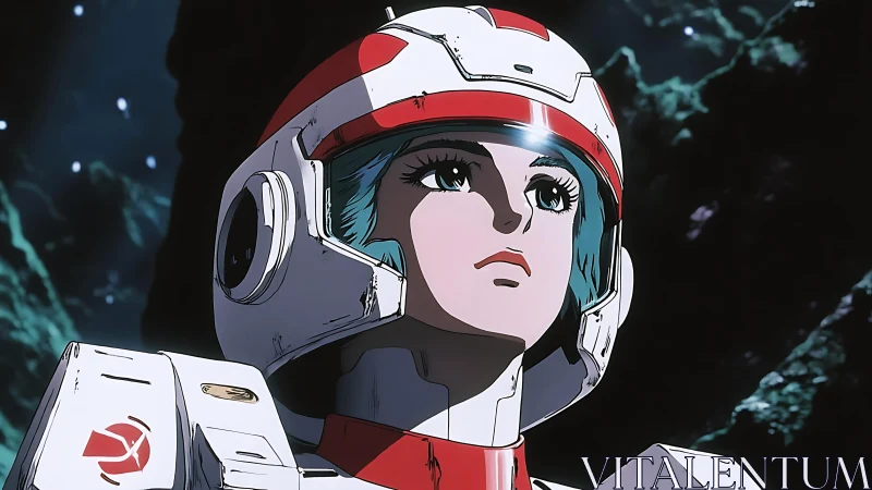 Retro anime space pilot rendered in high-contrast cel shading