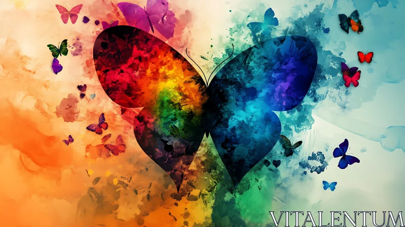 Dual-spectrum butterfly silhouette merges ink diffusion and color fields