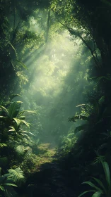 Misty Forest Canopy with Filtered Sunlight