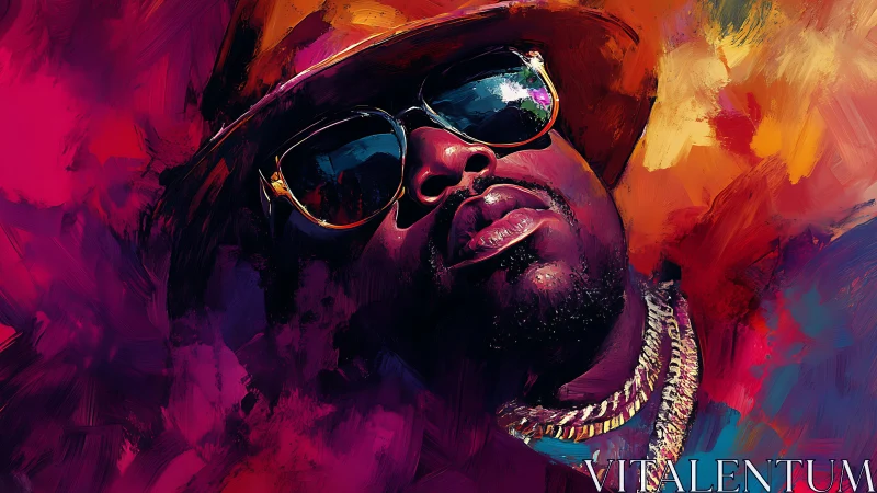 Bold portrait shows cool figure in hat amid neon strokes