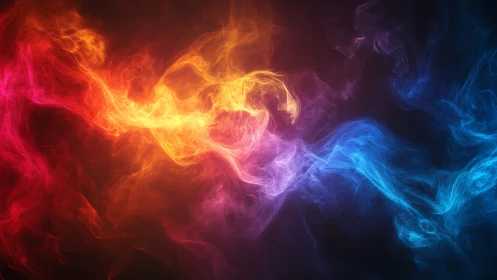 Chromatic firedance of red, gold, and blue nebulae.