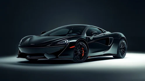 Black sports coupe is positioned in controlled studio lighting