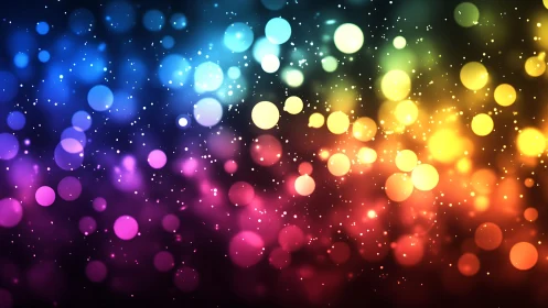 Vibrant Bokeh Light Background in Rainbow Colors, Abstract Digital Art.
