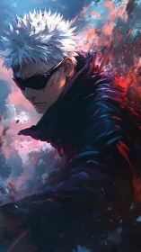 White-haired warrior in dark coat channels searing energy.