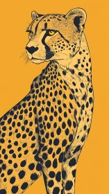 Graphic cheetah illustration on bold golden backdrop.