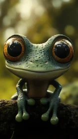 Hyperreal close-up portrait of stylized tree frog character