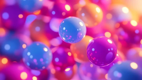 Vibrant Floating Spheres in Abstract Neon Digital Art Style.