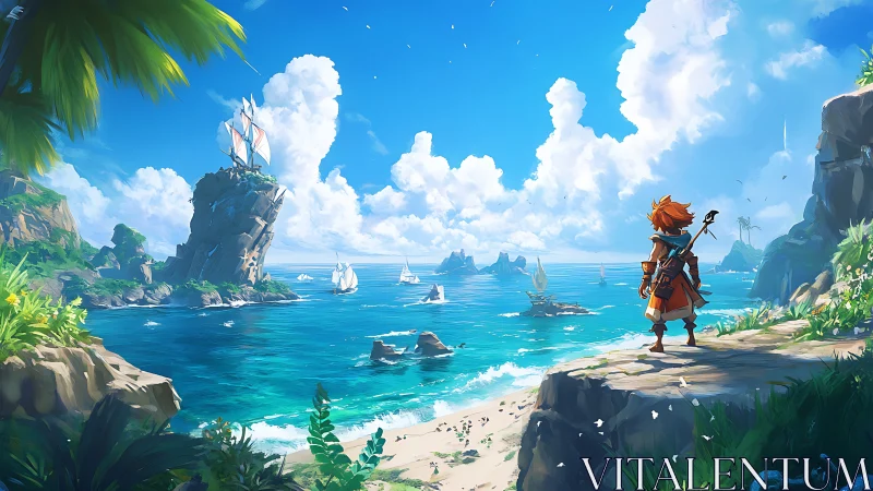 Adventurer Overlooks Tropical Island Paradise Bay