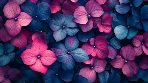 Neon Hydrangea Blooms in Pink and Blue Gradient.