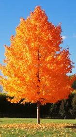Autumn maple tree exhibits saturated orange foliage in daylight