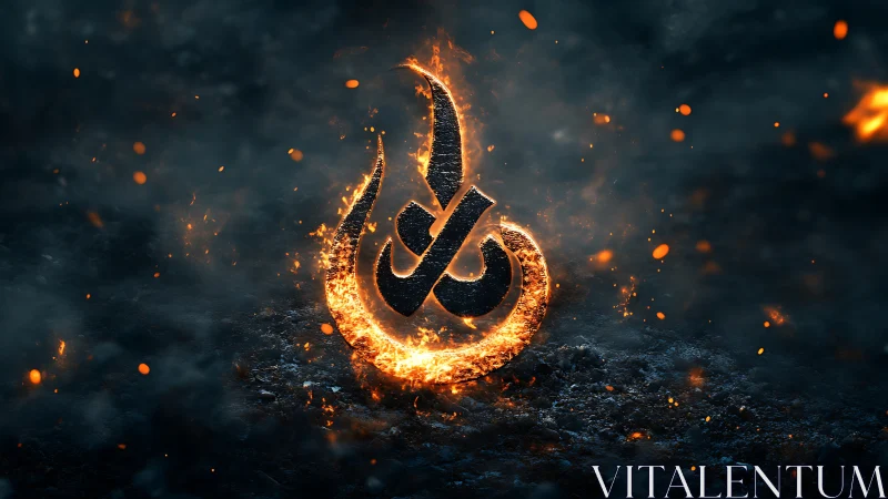 Incandescent Power Symbol Ablaze with Flames and Particles