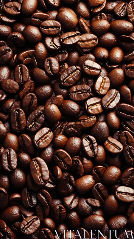 Roasted coffee beans fill frame in tight vertical closeup