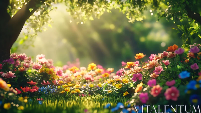 Sunlit Garden Symphony: Chromatic Blossoms Dance.