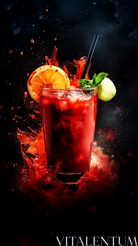 Red Tropical Cocktail with Dynamic Liquid Splash.