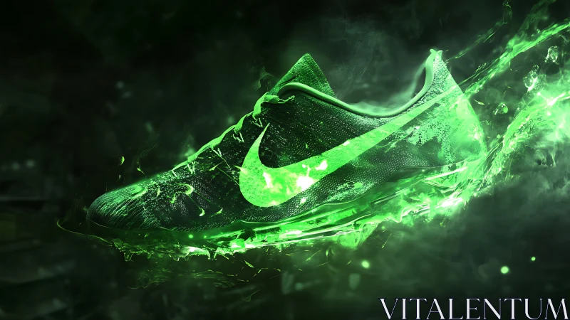 Neon green running shoe cuts through liquid energy burst.
