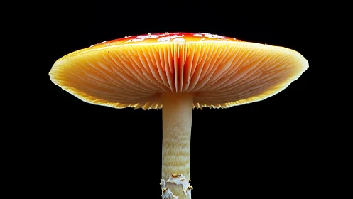 Glowing forest mushroom stands like a tiny woodland umbrella