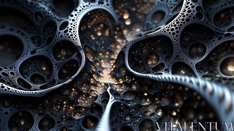 Fractal metallic lattice forms an intricate glowing landscape.