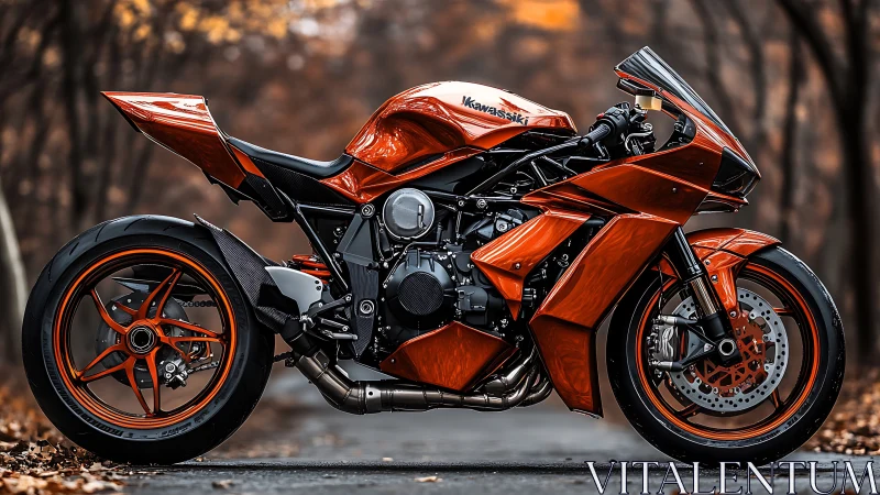 Copper street rocket paused on a quiet autumn lane.