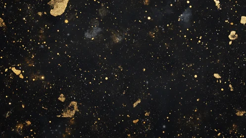 Black background with dispersed gold particles and specks.