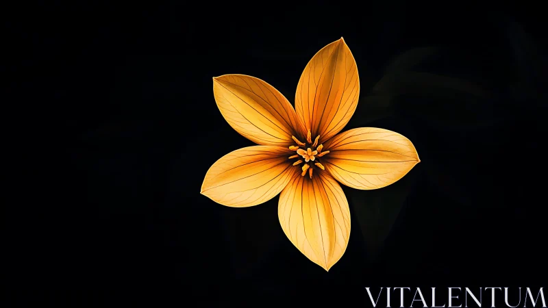 Yellow-Orange Flower with Five Petals Against Black Background