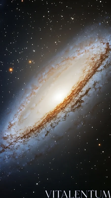 Edge-on spiral galaxy with luminous core in deep space field.