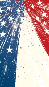 Dynamic distressed USA flag burst with radiating starfields