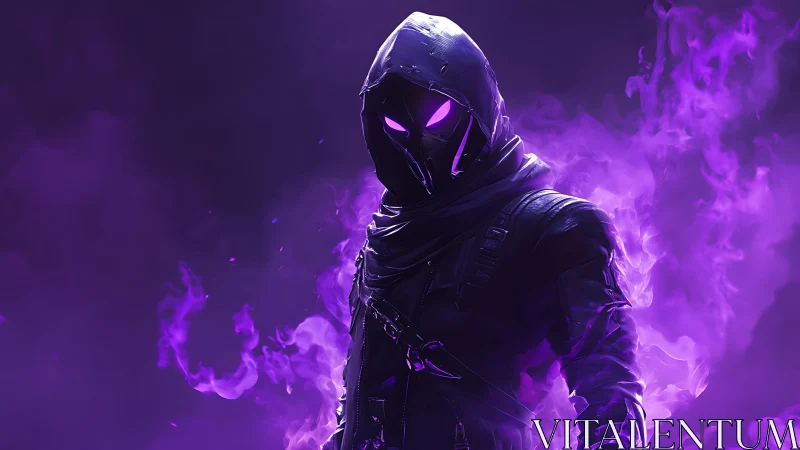 Hooded purple rogue character in glowing smoke portrait.