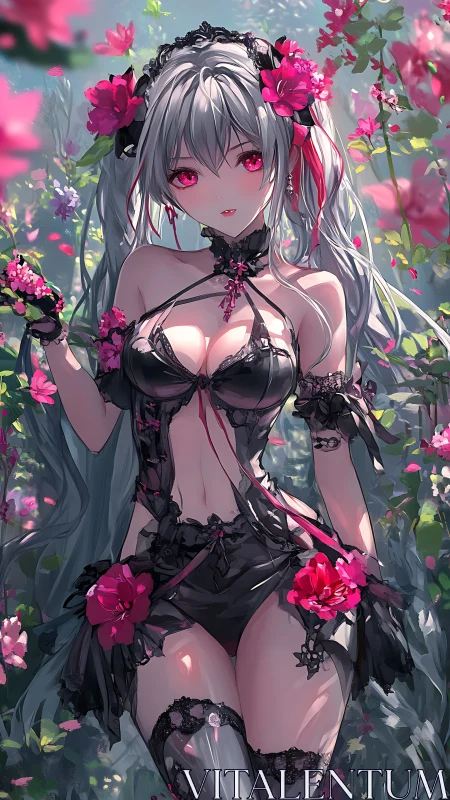 Gothic floral anime heroine rendered in high-detail fantasy art