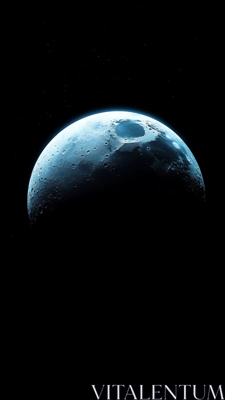 Frozen crescent moon rises quietly against deep cosmic black