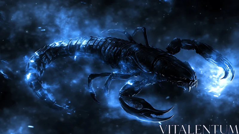 Bioluminescent alien scorpion drifting in deep space.