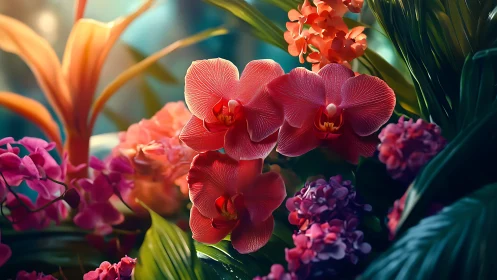 Red Phalaenopsis Orchids Display Intricate Petal Texture Structure