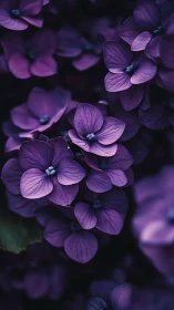 Purple hydrangea blooms captured in dramatic macro detail.