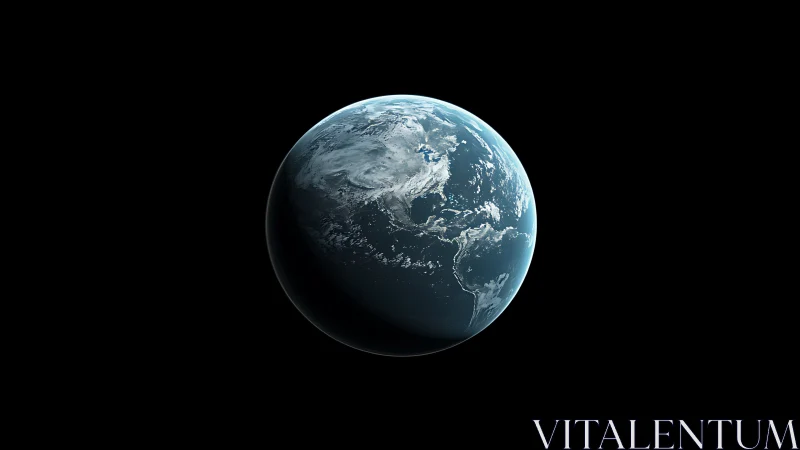 Distant view of Earth showing Americas on black background.