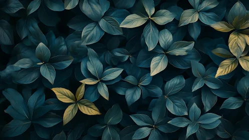 Midnight garden leaves with gentle golden whispers.