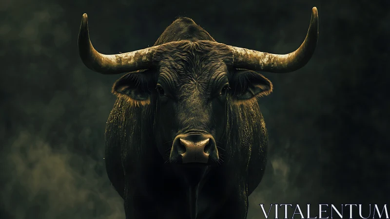 Majestic bull portrait in dramatic low key lighting.