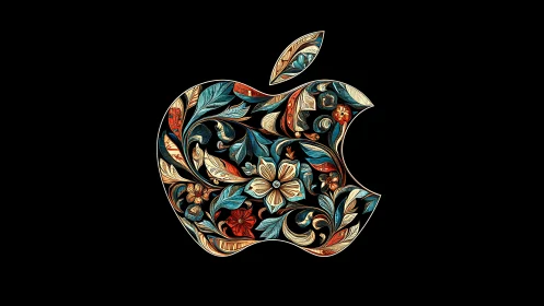 Floral apple emblem glowing with colorful swirling petals.