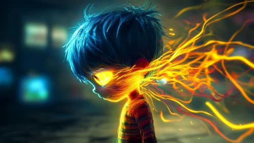 Neon-haired child channels volatile energy in side profile