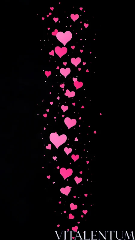 Cascading Pink Hearts on Black: Dynamic Vertical Composition.