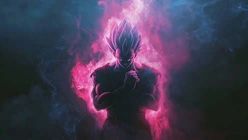 Electric anime warrior glowing with bold pink power.