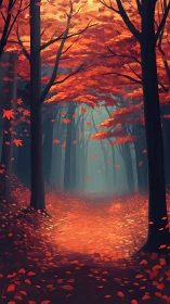 Autumn Forest Corridor: Luminous Foliage Digital Landscape.